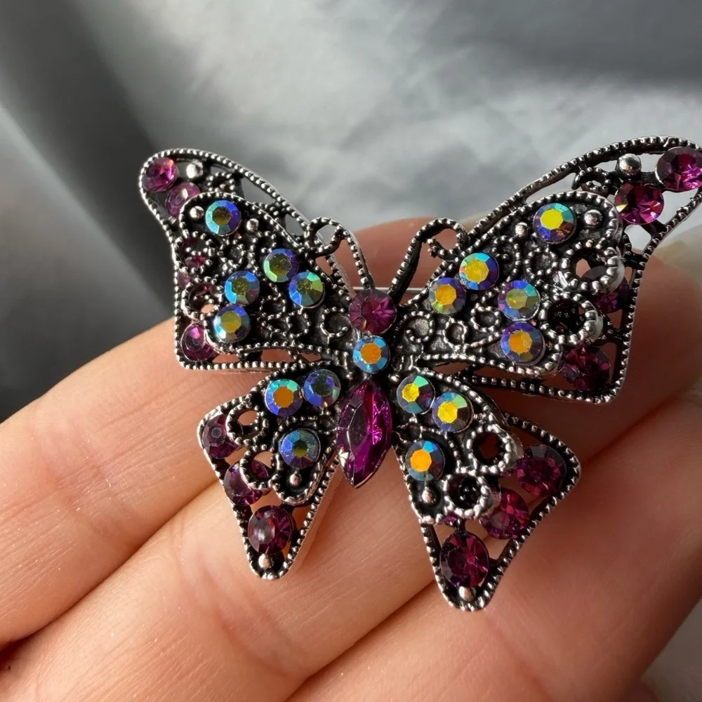Vintage Butterfly Crystal Brooch